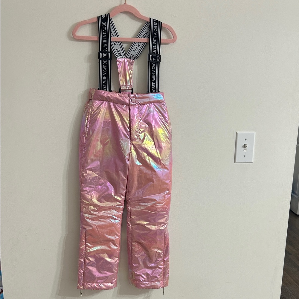 Pink Iridescent Kids Snow Pants with Adjustable Suspenders Lola and the Boys 6